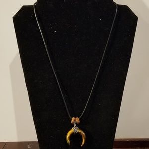 Gemstone And Pave Crystal Horn Necklace